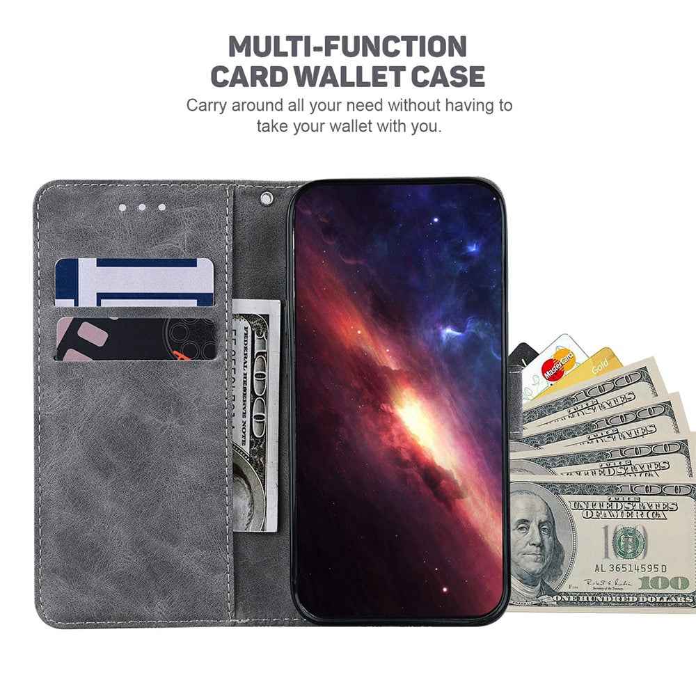 For Samsung Galaxy A57 5G Case Geometry Pattern Leather Wallet Phone Cover with Wrist Strap - Grey