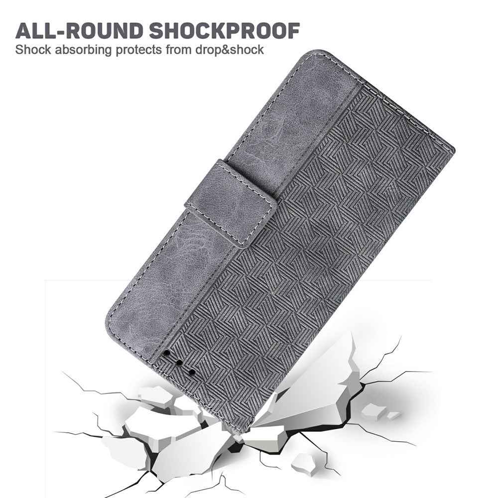 For Samsung Galaxy A57 5G Case Geometry Pattern Leather Wallet Phone Cover with Wrist Strap - Grey