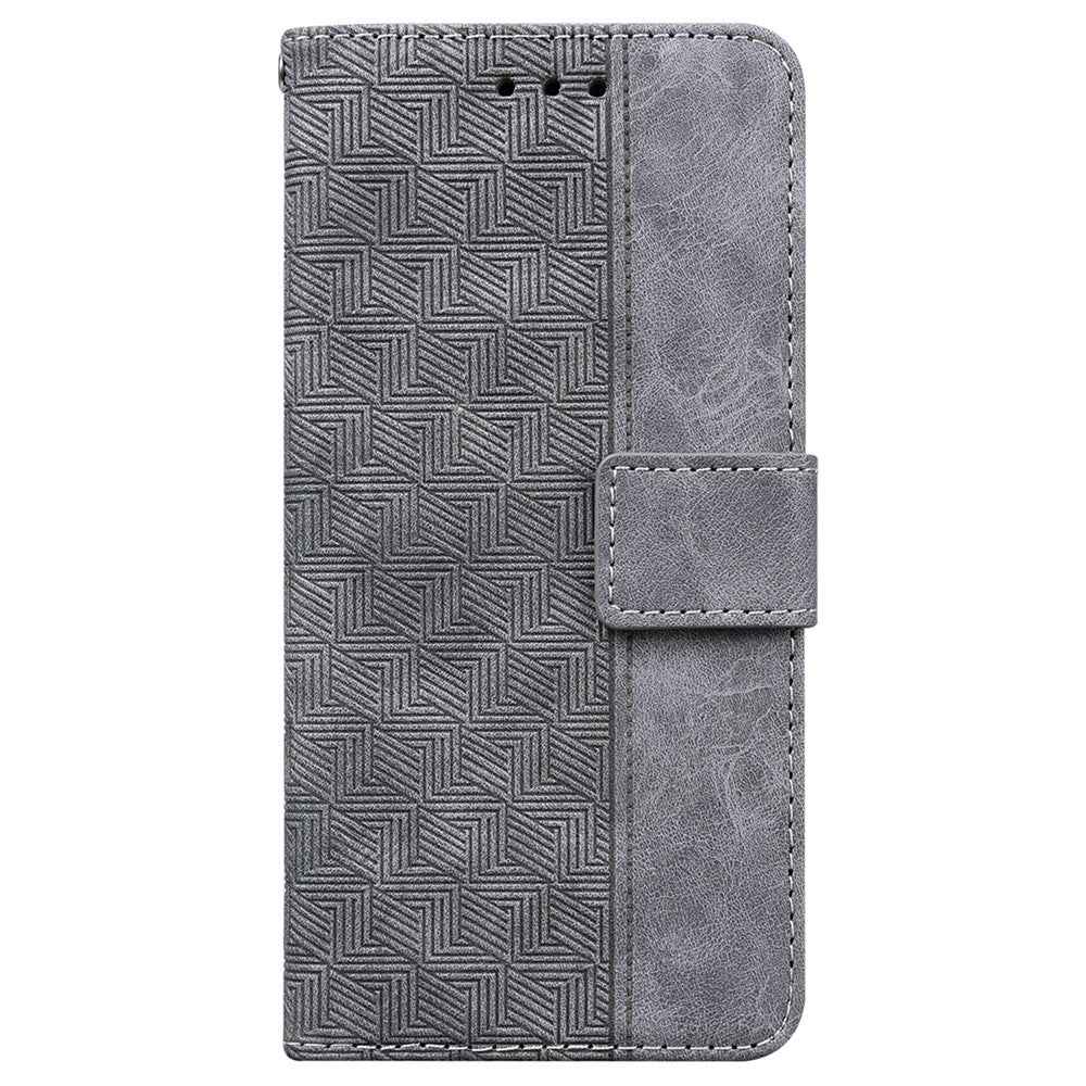 For Samsung Galaxy A57 5G Case Geometry Pattern Leather Wallet Phone Cover with Wrist Strap - Grey