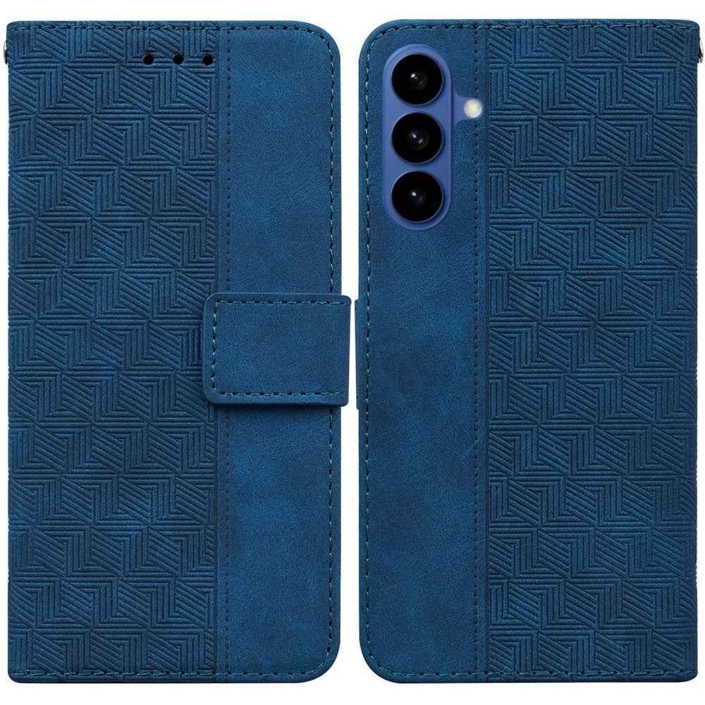 For Samsung Galaxy A57 5G Case Geometry Pattern Leather Wallet Phone Cover with Wrist Strap - Blue