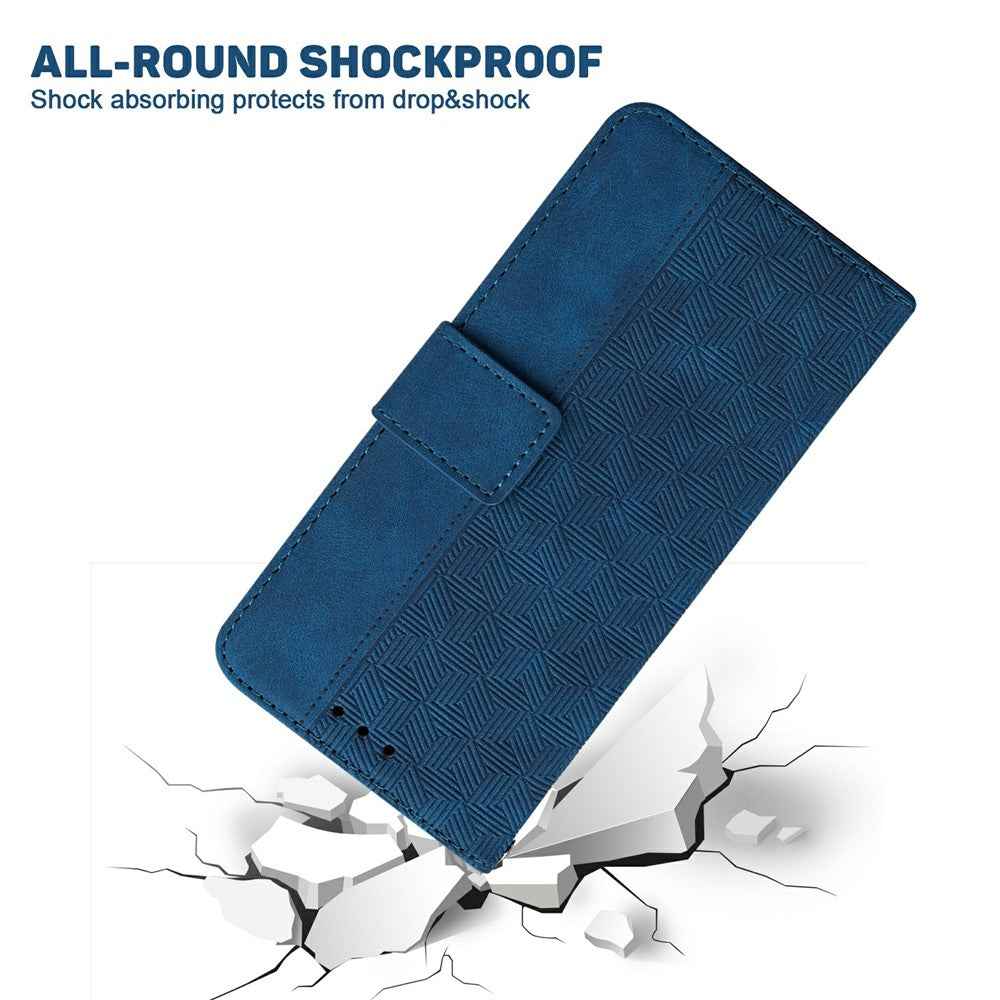 For Samsung Galaxy A57 5G Case Geometry Pattern Leather Wallet Phone Cover with Wrist Strap - Blue