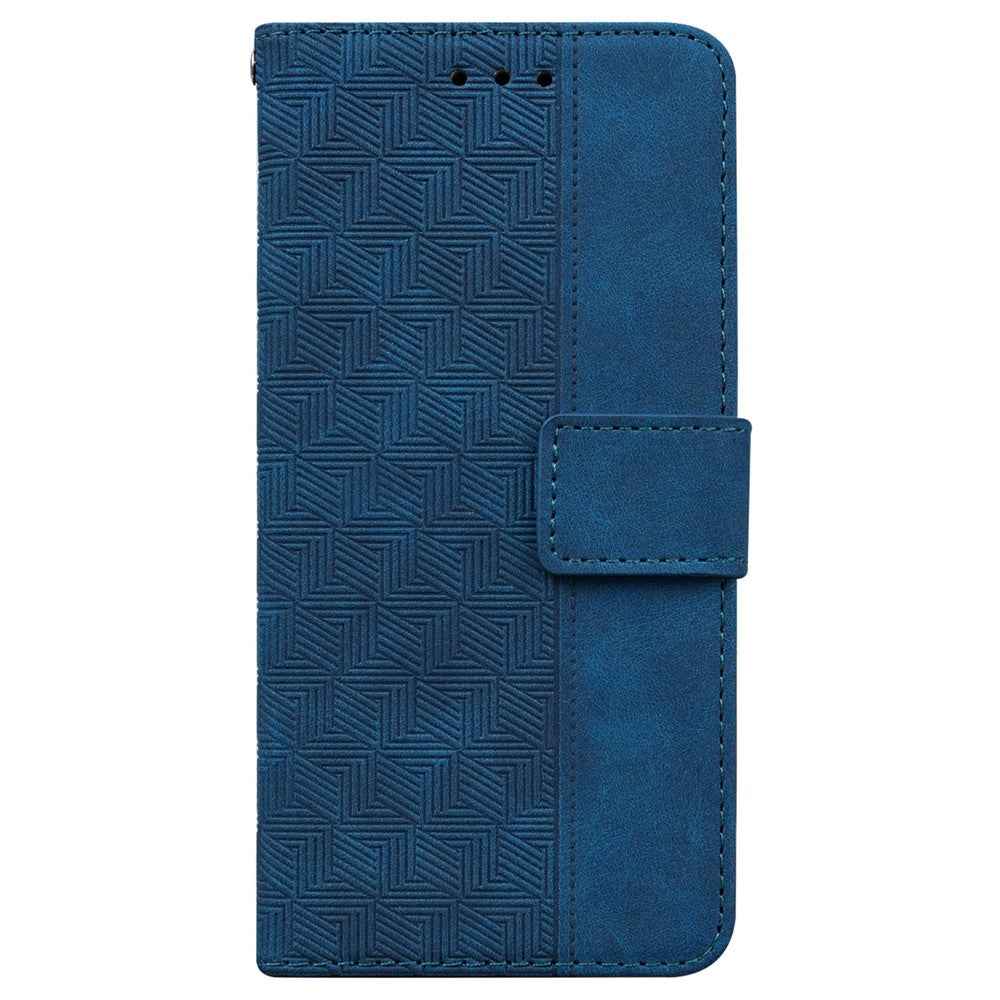 For Samsung Galaxy A57 5G Case Geometry Pattern Leather Wallet Phone Cover with Wrist Strap - Blue