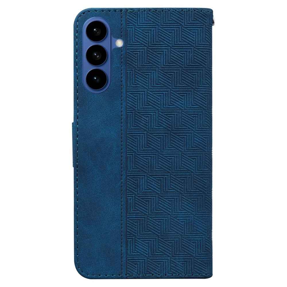 For Samsung Galaxy A57 5G Case Geometry Pattern Leather Wallet Phone Cover with Wrist Strap - Blue