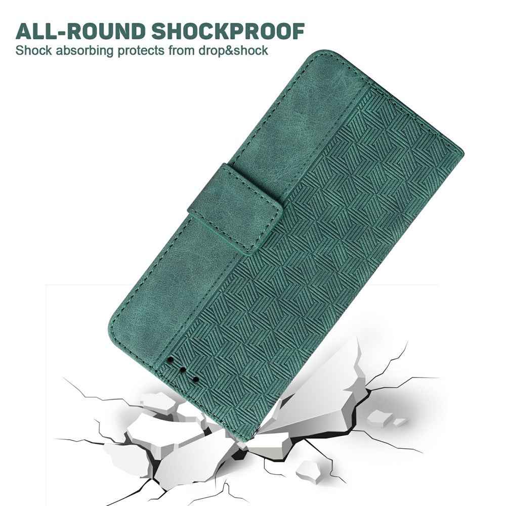 For Samsung Galaxy A57 5G Case Geometry Pattern Leather Wallet Phone Cover with Wrist Strap - Green