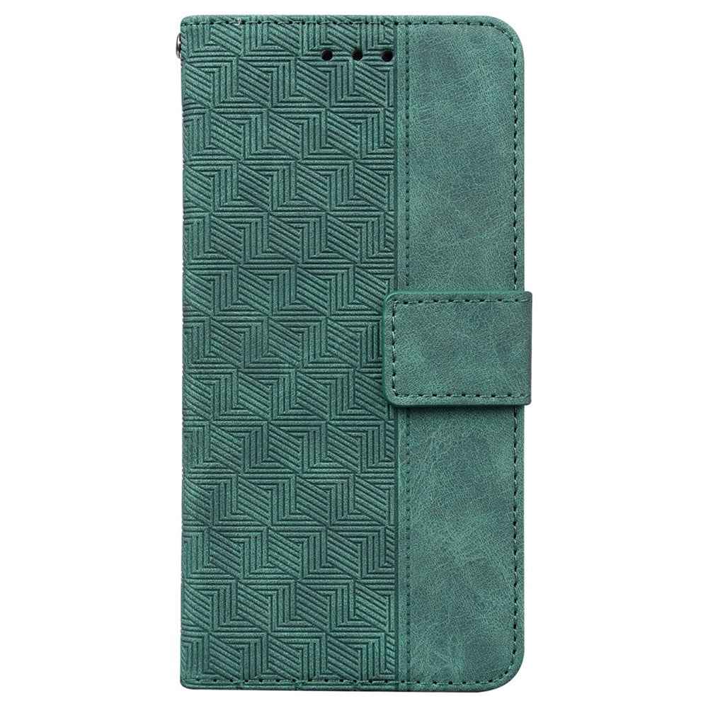 For Samsung Galaxy A57 5G Case Geometry Pattern Leather Wallet Phone Cover with Wrist Strap - Green