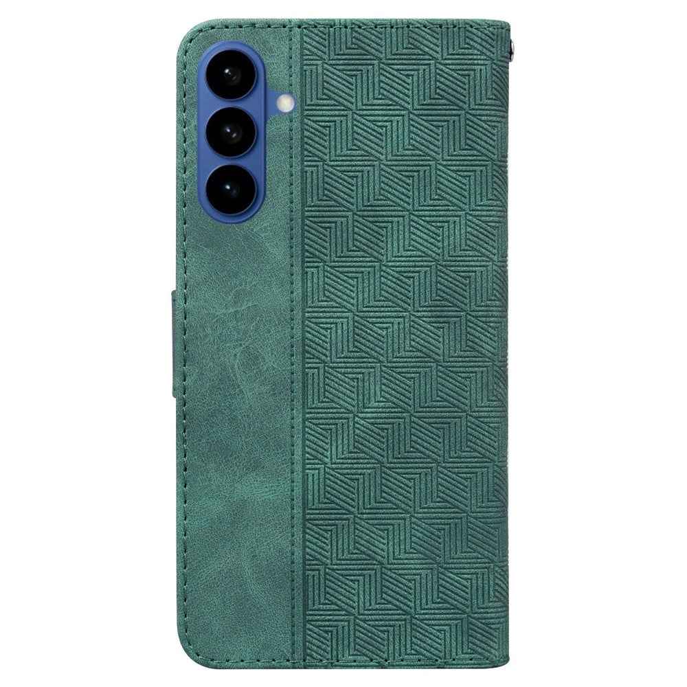 For Samsung Galaxy A57 5G Case Geometry Pattern Leather Wallet Phone Cover with Wrist Strap - Green