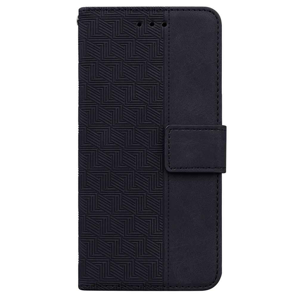 For Samsung Galaxy A57 5G Case Geometry Pattern Leather Wallet Phone Cover with Wrist Strap - Black