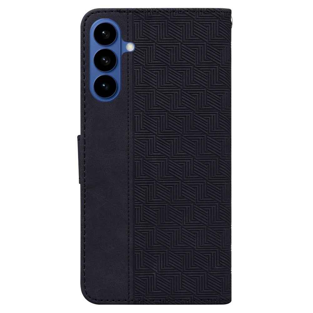 For Samsung Galaxy A57 5G Case Geometry Pattern Leather Wallet Phone Cover with Wrist Strap - Black