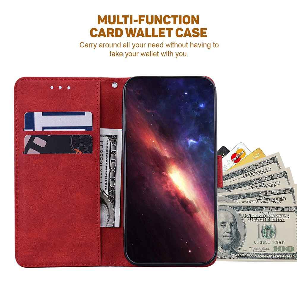 For Samsung Galaxy A57 5G Case Geometry Pattern Leather Wallet Phone Cover with Wrist Strap - Red