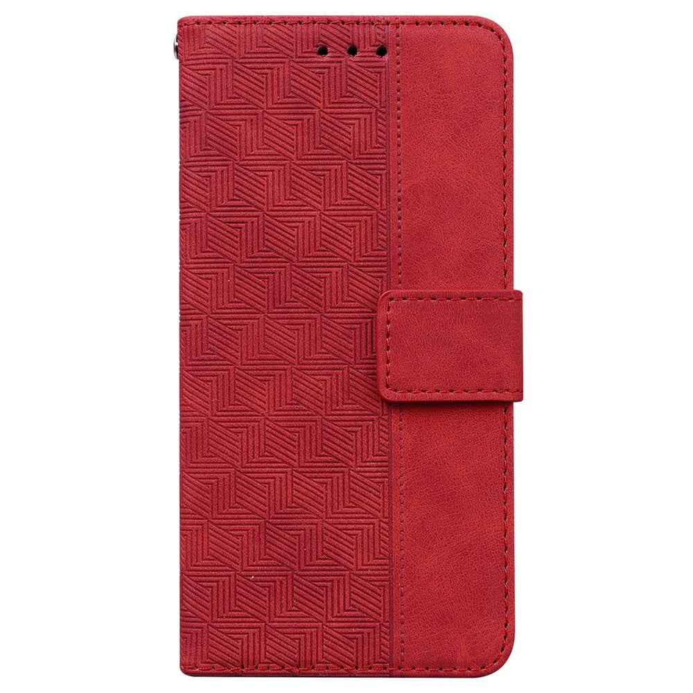 For Samsung Galaxy A57 5G Case Geometry Pattern Leather Wallet Phone Cover with Wrist Strap - Red