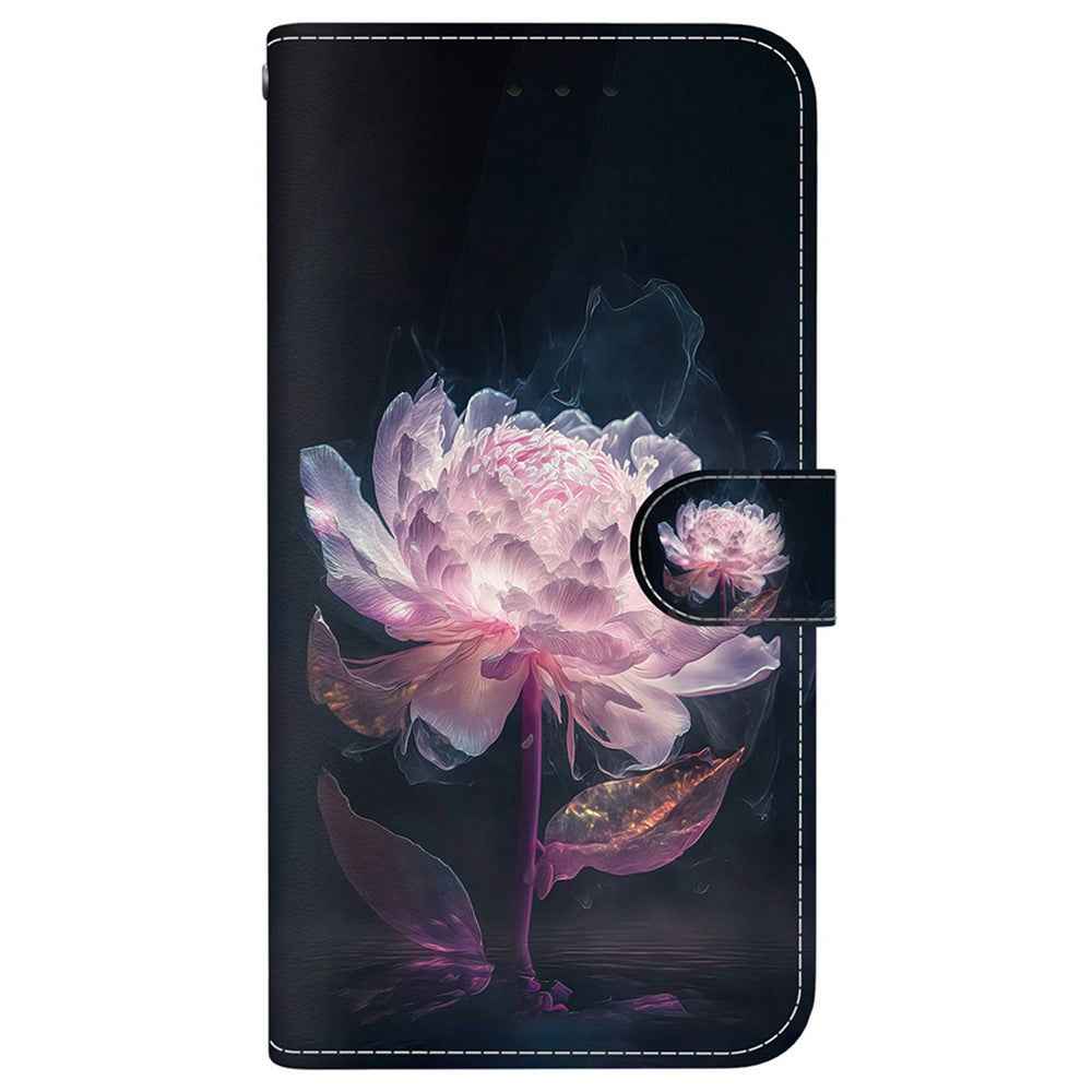 For Samsung Galaxy A57 5G Wallet Phone Case Anti-Drop Pattern Printing Leather Flip Cover with Strap - Purple Peony