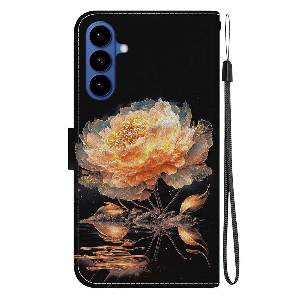 For Samsung Galaxy A57 5G Wallet Phone Case Anti-Drop Pattern Printing Leather Flip Cover with Strap - Gold Peony