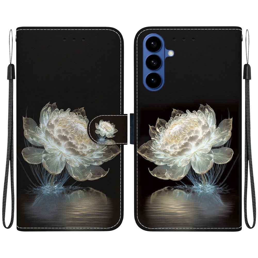 For Samsung Galaxy A57 5G Wallet Phone Case Anti-Drop Pattern Printing Leather Flip Cover with Strap - Crystal Peony