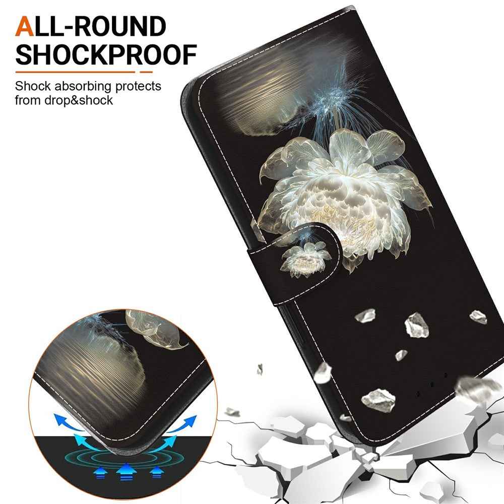 For Samsung Galaxy A57 5G Wallet Phone Case Anti-Drop Pattern Printing Leather Flip Cover with Strap - Crystal Peony