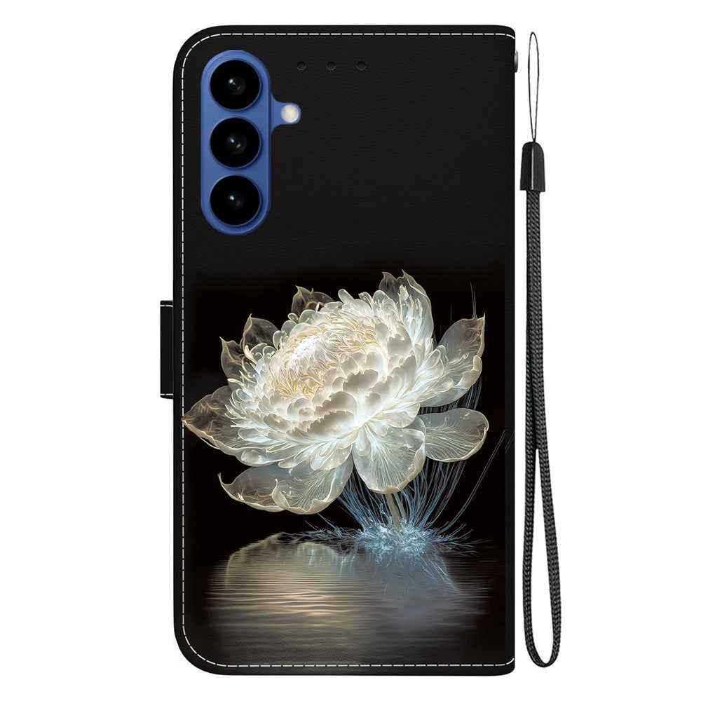 For Samsung Galaxy A57 5G Wallet Phone Case Anti-Drop Pattern Printing Leather Flip Cover with Strap - Crystal Peony