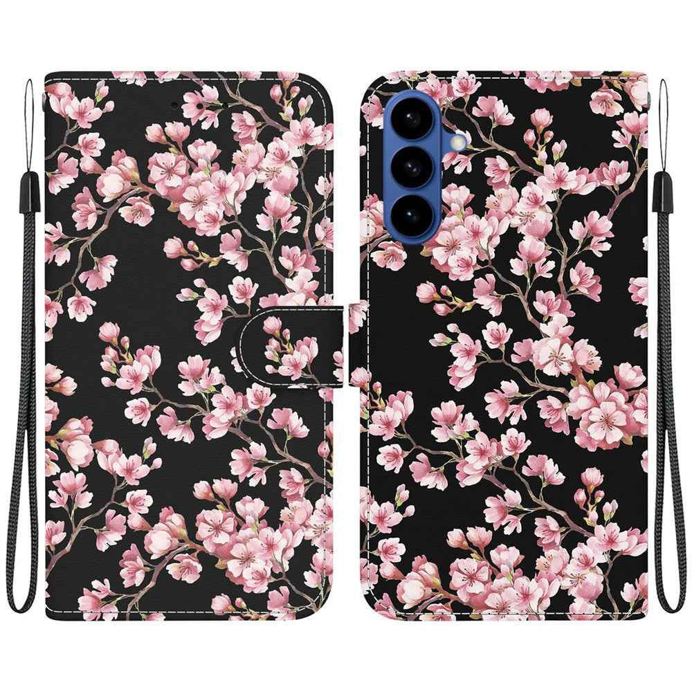 For Samsung Galaxy A57 5G Wallet Phone Case Anti-Drop Pattern Printing Leather Flip Cover with Strap - Plum Blossom