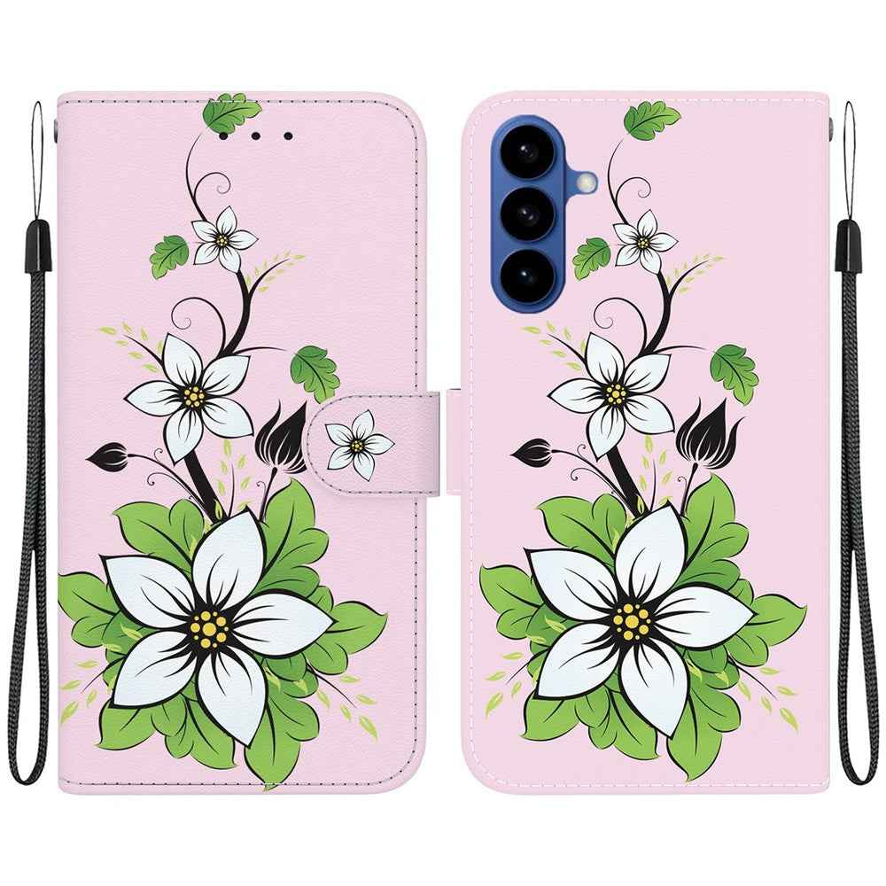 For Samsung Galaxy A57 5G Wallet Phone Case Anti-Drop Pattern Printing Leather Flip Cover with Strap - Lily