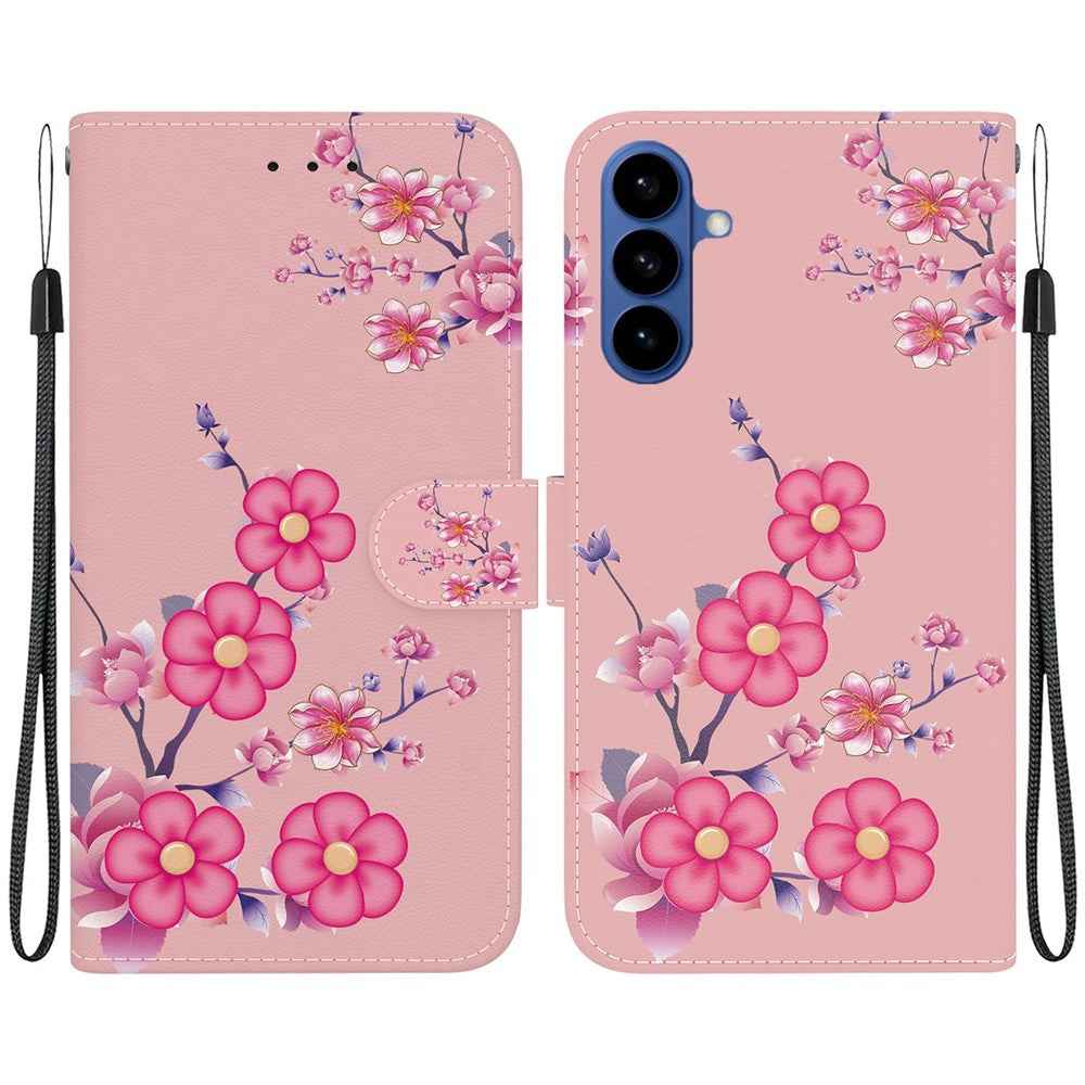 For Samsung Galaxy A57 5G Wallet Phone Case Anti-Drop Pattern Printing Leather Flip Cover with Strap - Sakura
