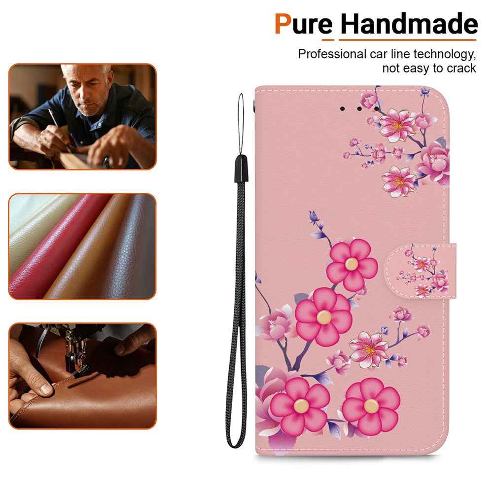 For Samsung Galaxy A57 5G Wallet Phone Case Anti-Drop Pattern Printing Leather Flip Cover with Strap - Sakura
