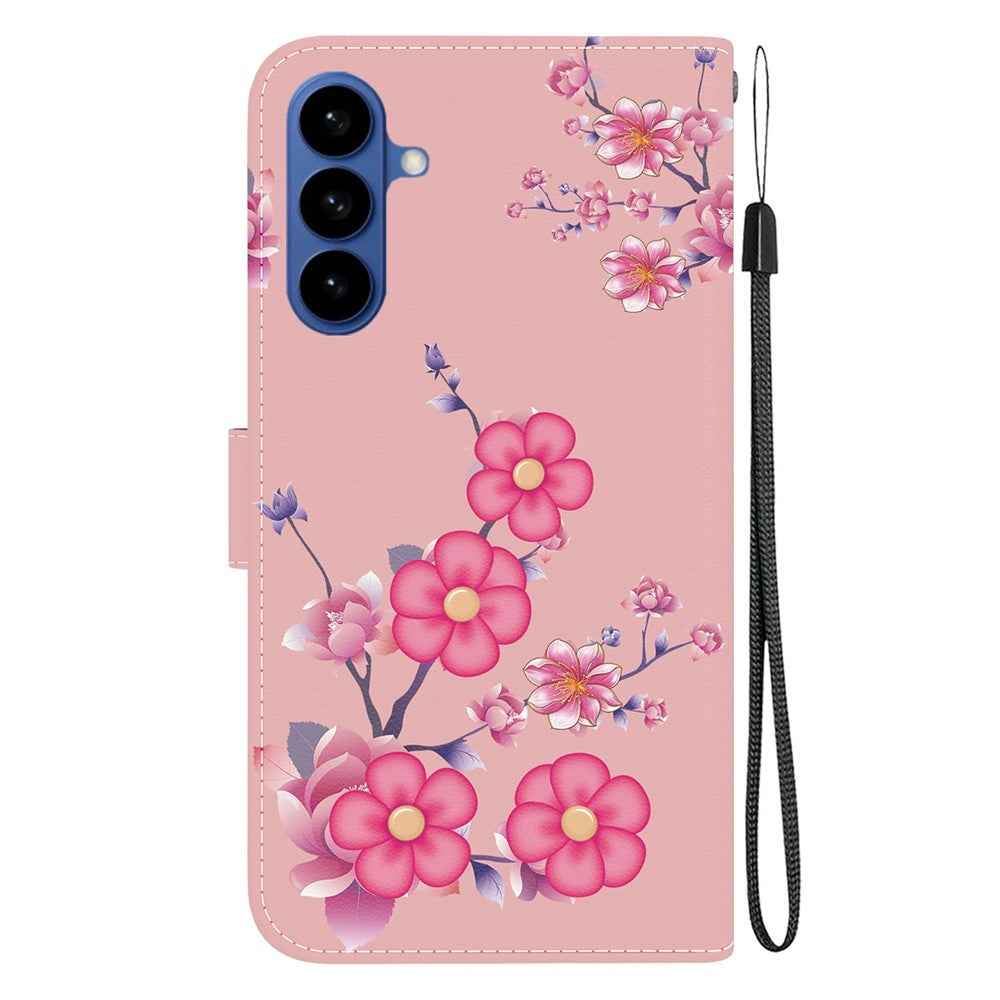 For Samsung Galaxy A57 5G Wallet Phone Case Anti-Drop Pattern Printing Leather Flip Cover with Strap - Sakura