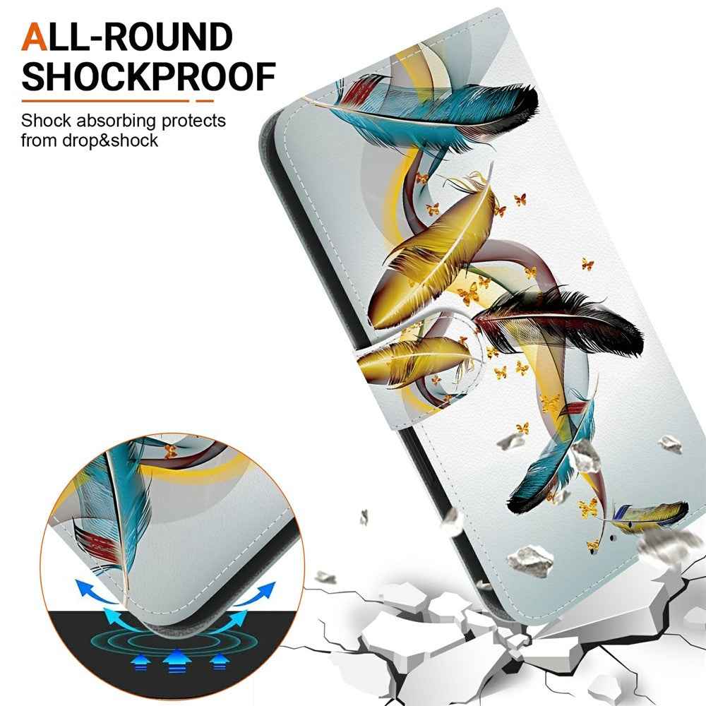 For Samsung Galaxy A57 5G Case Pattern Printing Leather Flip Wallet Phone Cover with Lanyard - Golden Butterfly Feather