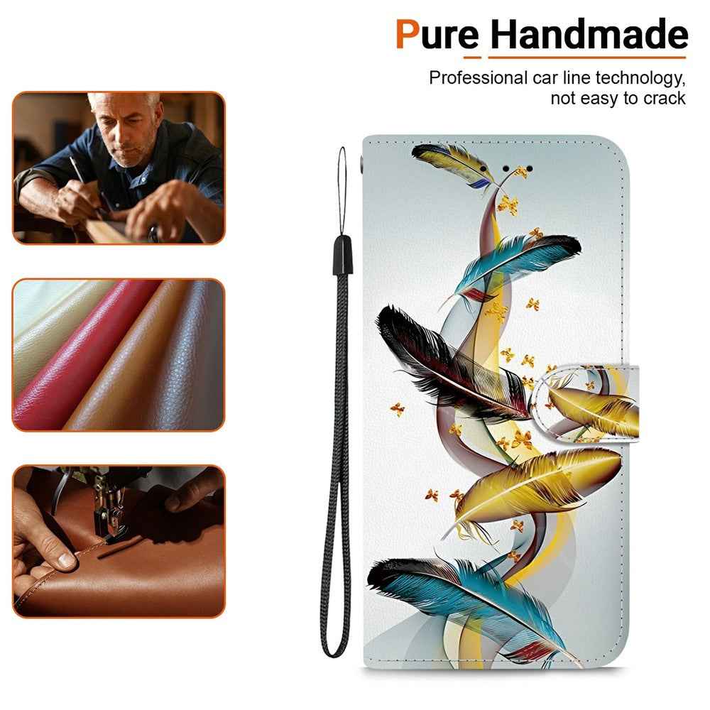 For Samsung Galaxy A57 5G Case Pattern Printing Leather Flip Wallet Phone Cover with Lanyard - Golden Butterfly Feather