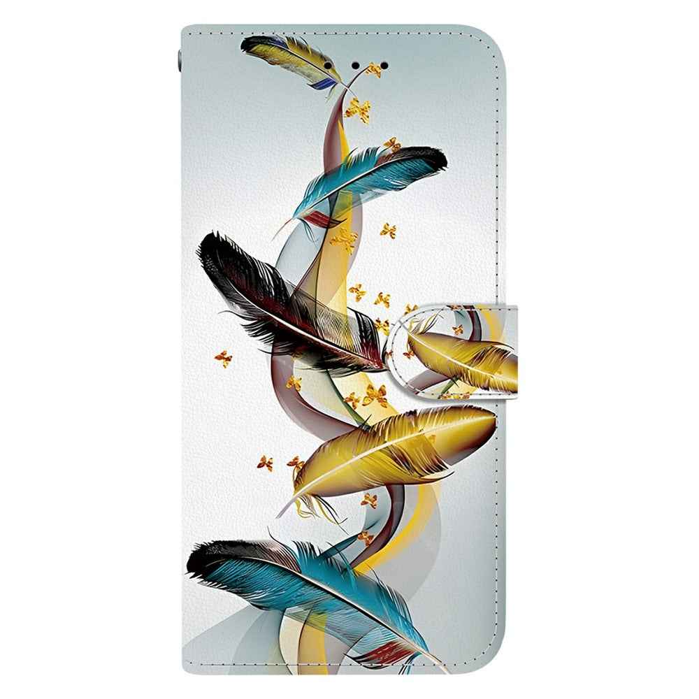For Samsung Galaxy A57 5G Case Pattern Printing Leather Flip Wallet Phone Cover with Lanyard - Golden Butterfly Feather