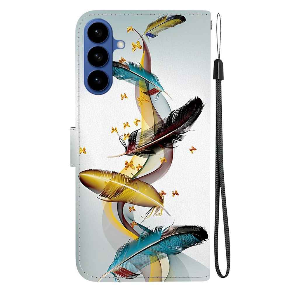 For Samsung Galaxy A57 5G Case Pattern Printing Leather Flip Wallet Phone Cover with Lanyard - Golden Butterfly Feather