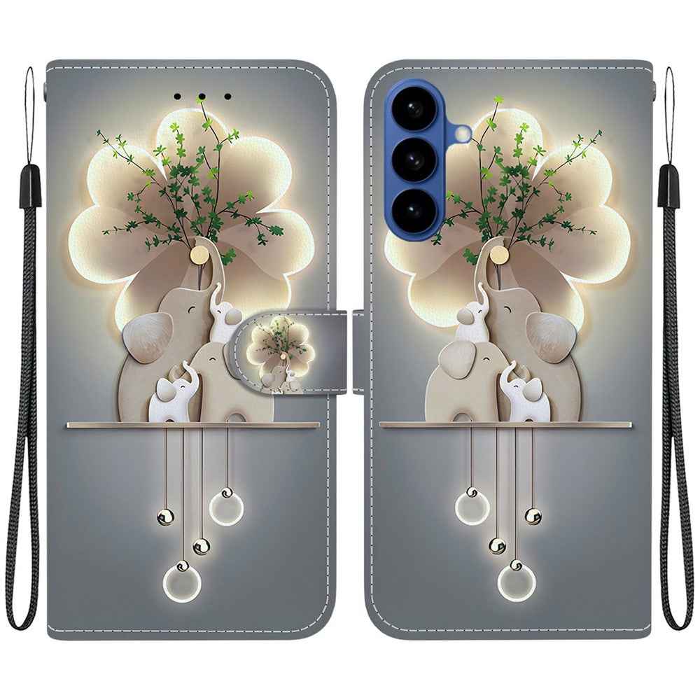 For Samsung Galaxy A57 5G Case Pattern Printing Leather Flip Wallet Phone Cover with Lanyard - Three Elephants