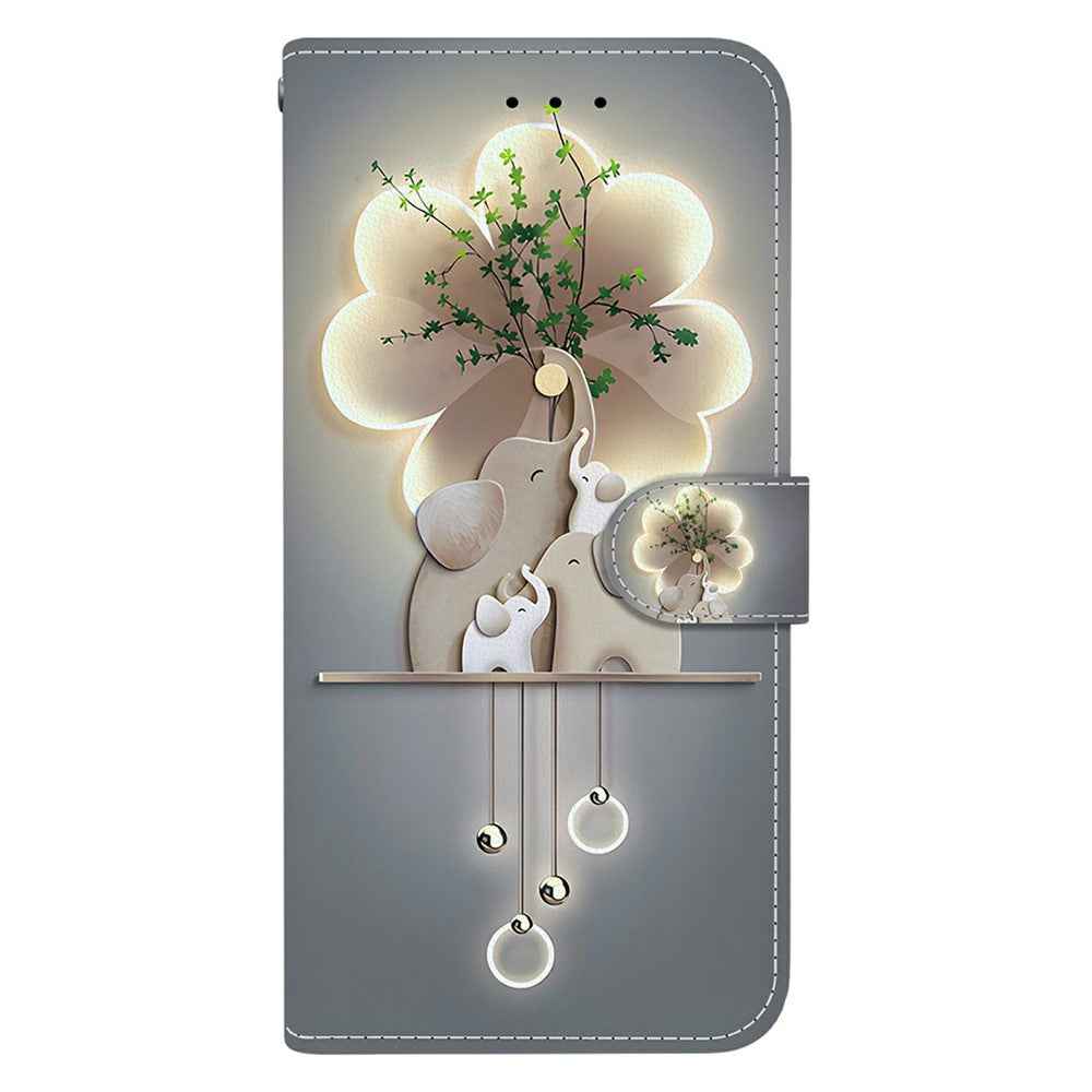 For Samsung Galaxy A57 5G Case Pattern Printing Leather Flip Wallet Phone Cover with Lanyard - Three Elephants