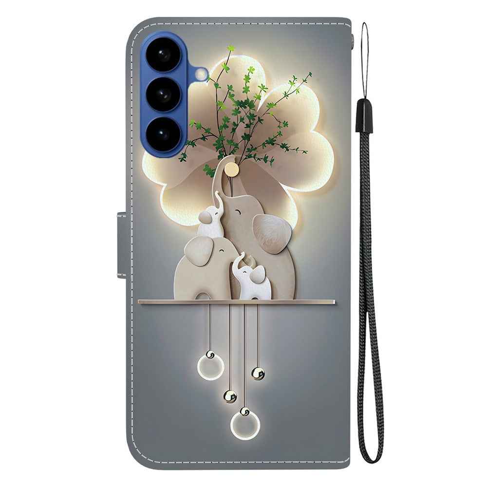 For Samsung Galaxy A57 5G Case Pattern Printing Leather Flip Wallet Phone Cover with Lanyard - Three Elephants