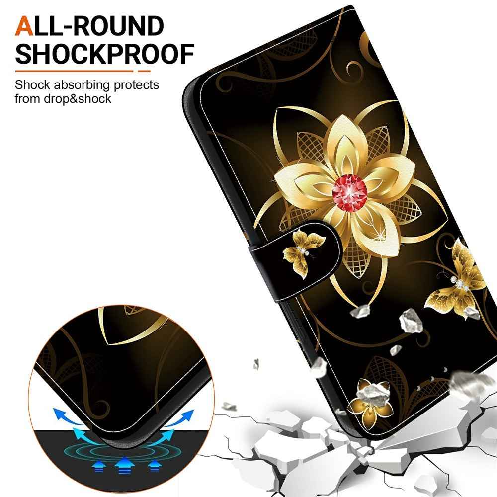 For Samsung Galaxy A57 5G Case Pattern Printing Leather Flip Wallet Phone Cover with Lanyard - Golden Flower