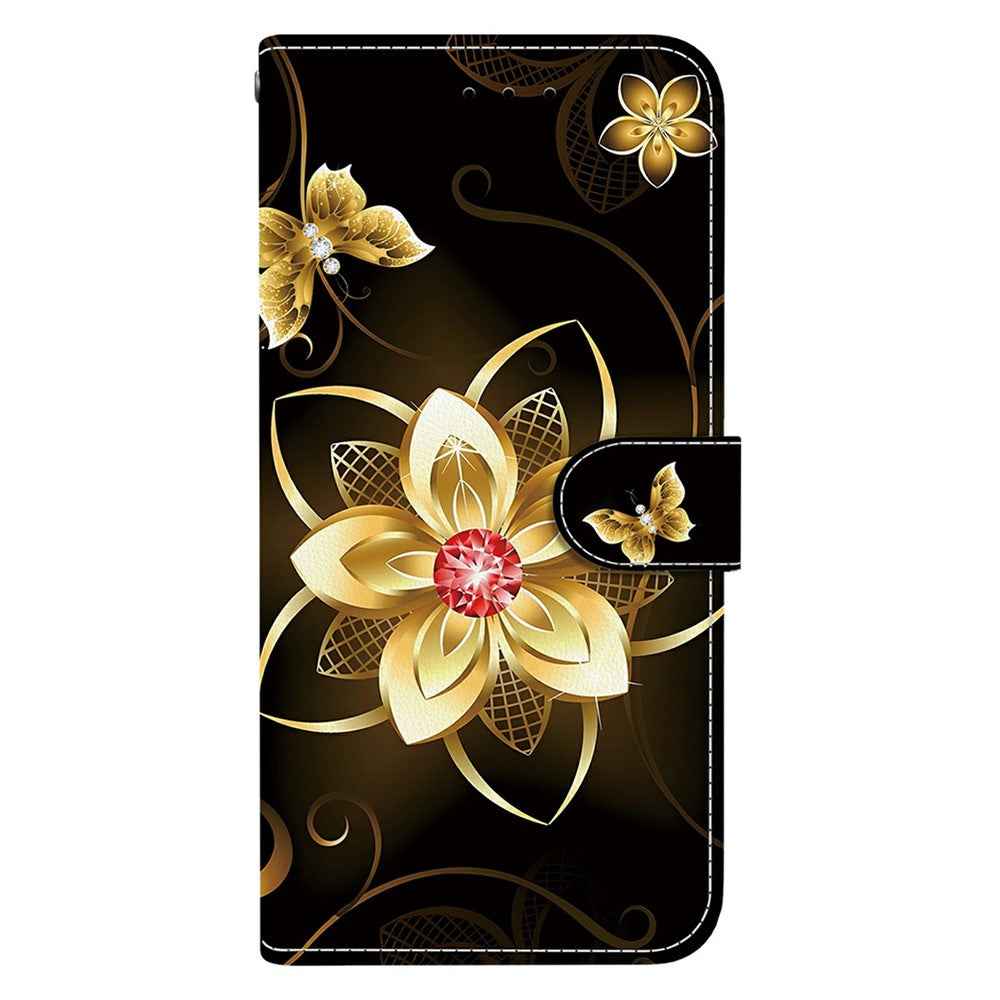 For Samsung Galaxy A57 5G Case Pattern Printing Leather Flip Wallet Phone Cover with Lanyard - Golden Flower
