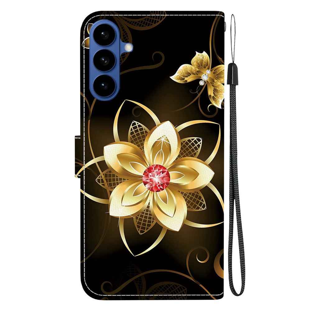 For Samsung Galaxy A57 5G Case Pattern Printing Leather Flip Wallet Phone Cover with Lanyard - Golden Flower