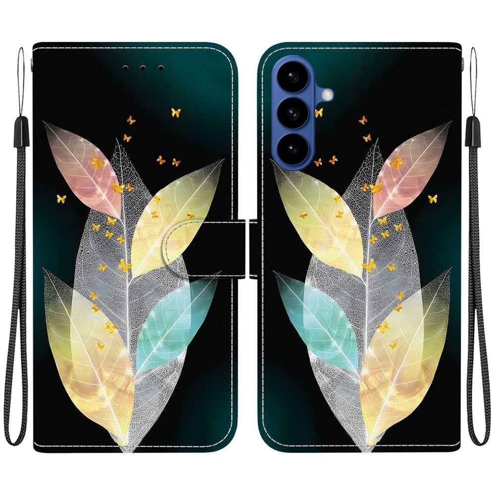 For Samsung Galaxy A57 5G Case Pattern Printing Leather Flip Wallet Phone Cover with Lanyard - Colored Leaves