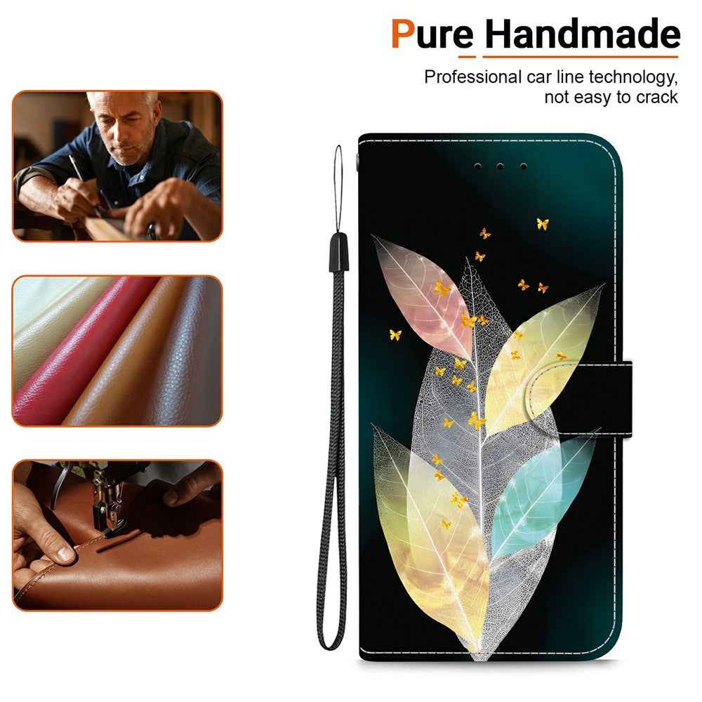 For Samsung Galaxy A57 5G Case Pattern Printing Leather Flip Wallet Phone Cover with Lanyard - Colored Leaves