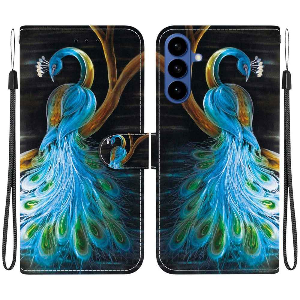 For Samsung Galaxy A57 5G Case Pattern Printing Leather Flip Wallet Phone Cover with Lanyard - Peacock