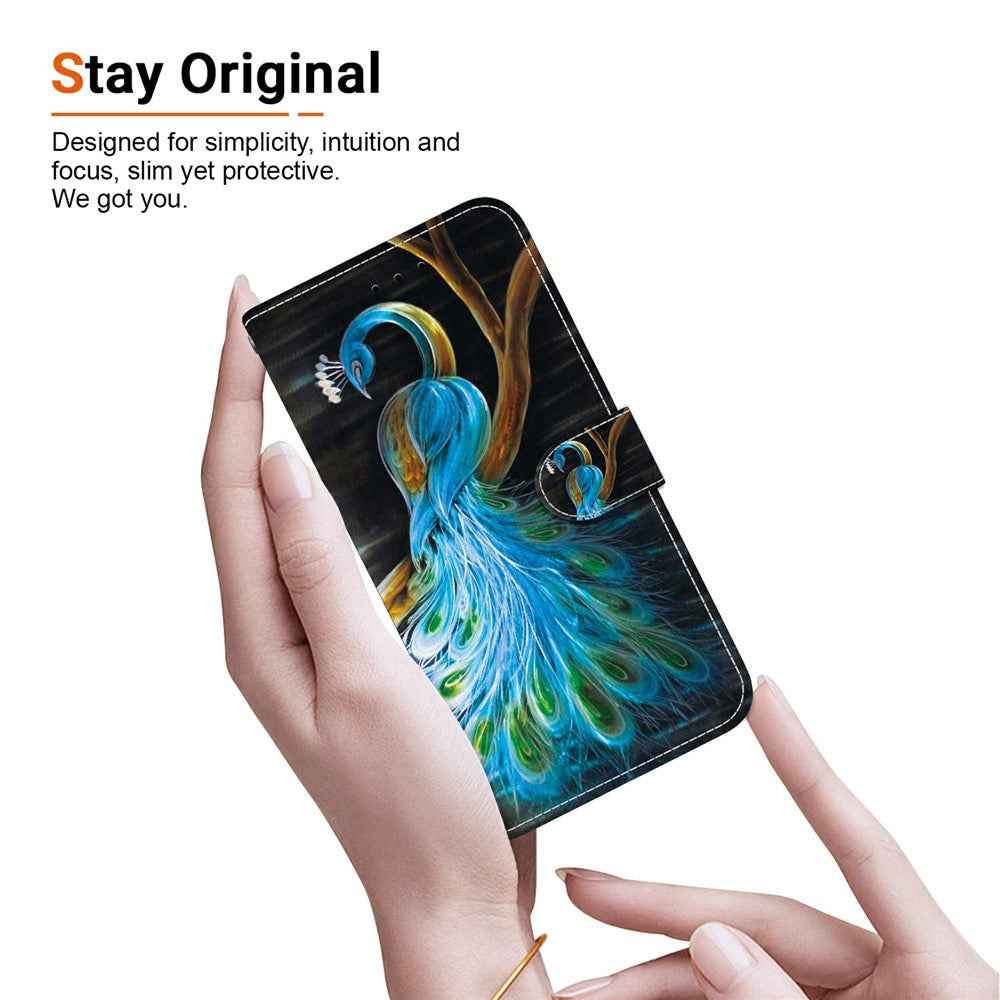 For Samsung Galaxy A57 5G Case Pattern Printing Leather Flip Wallet Phone Cover with Lanyard - Peacock