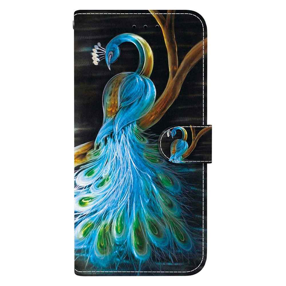 For Samsung Galaxy A57 5G Case Pattern Printing Leather Flip Wallet Phone Cover with Lanyard - Peacock