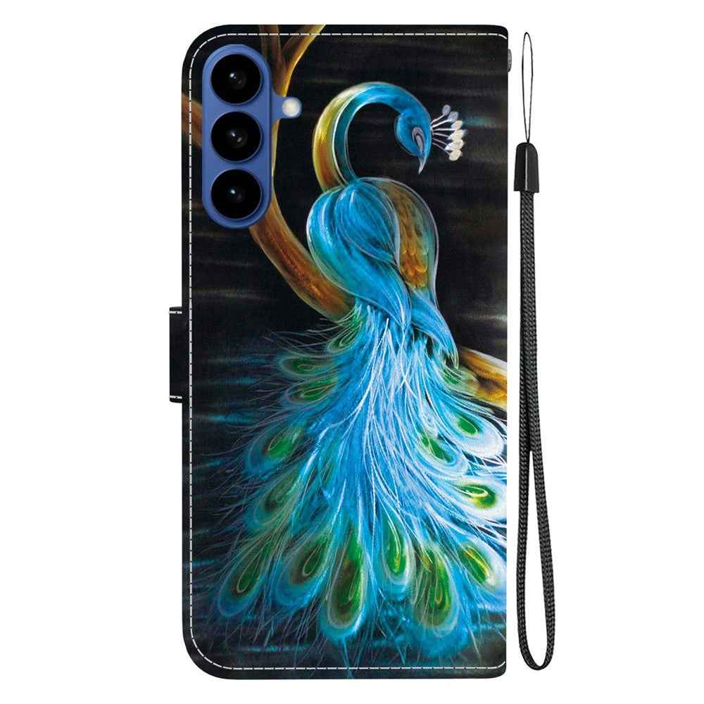 For Samsung Galaxy A57 5G Case Pattern Printing Leather Flip Wallet Phone Cover with Lanyard - Peacock