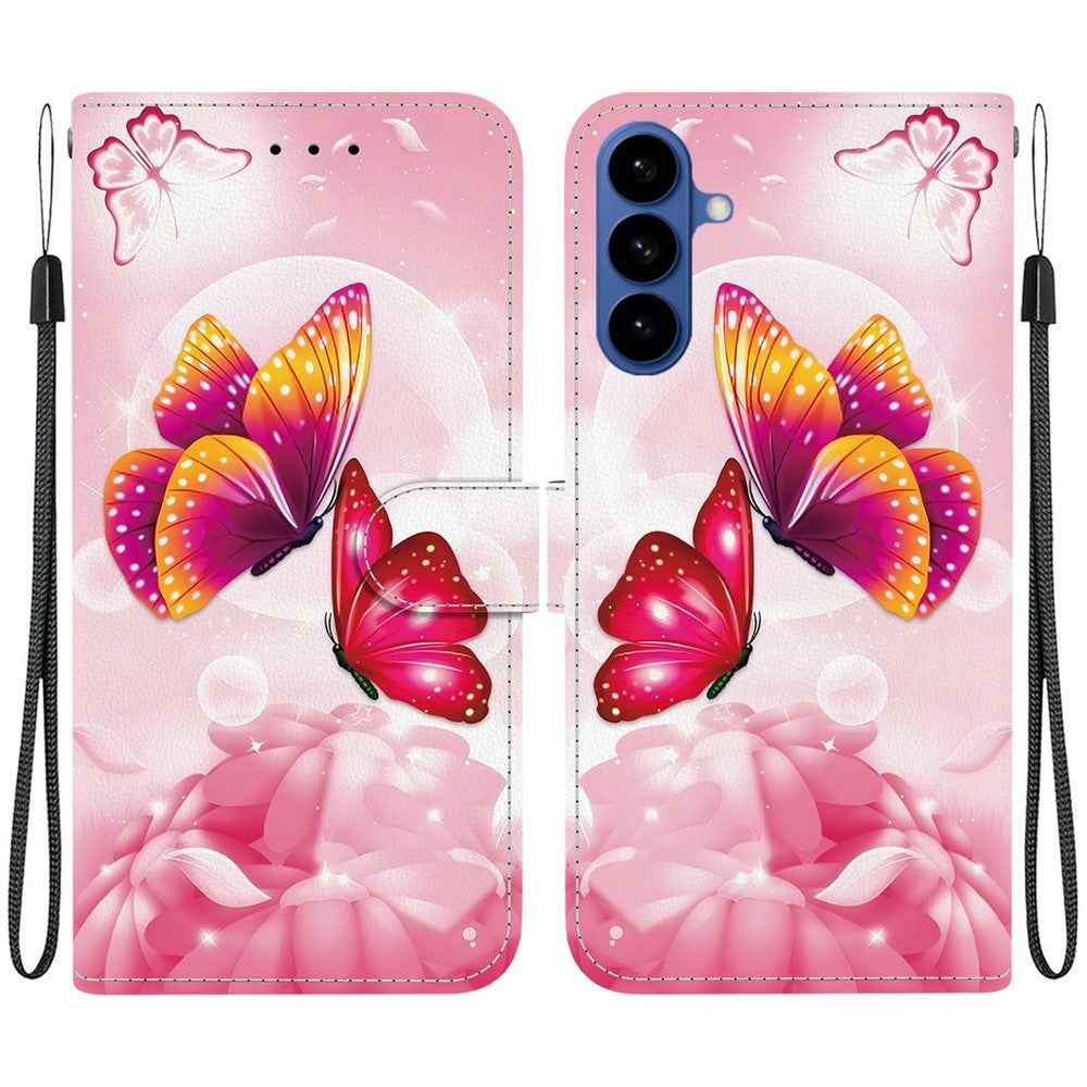 For Samsung Galaxy A57 5G Case Pattern Printing Leather Flip Wallet Phone Cover with Lanyard - Pink Butterfly