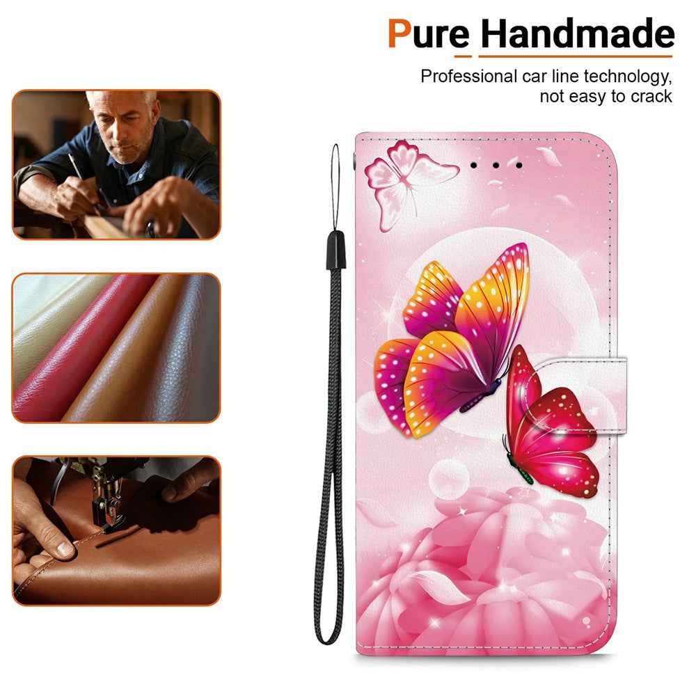 For Samsung Galaxy A57 5G Case Pattern Printing Leather Flip Wallet Phone Cover with Lanyard - Pink Butterfly