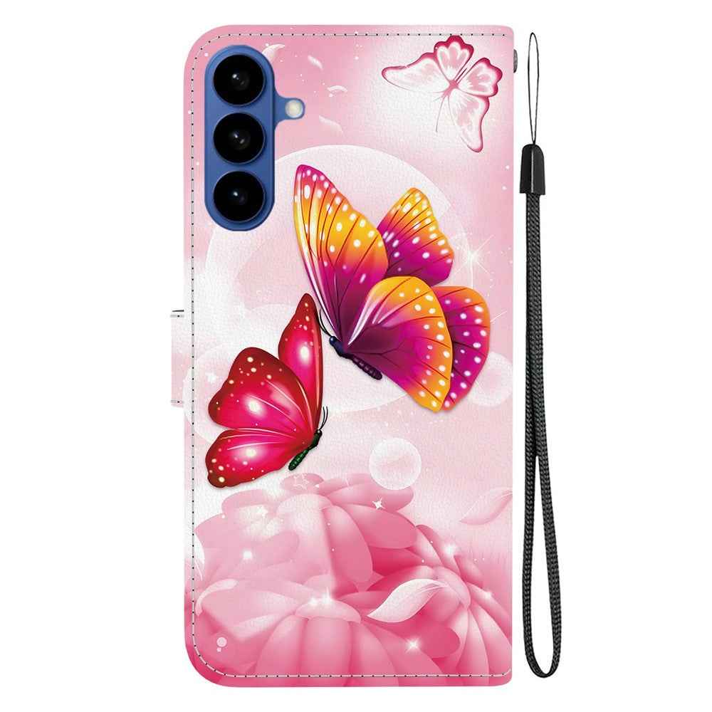 For Samsung Galaxy A57 5G Case Pattern Printing Leather Flip Wallet Phone Cover with Lanyard - Pink Butterfly