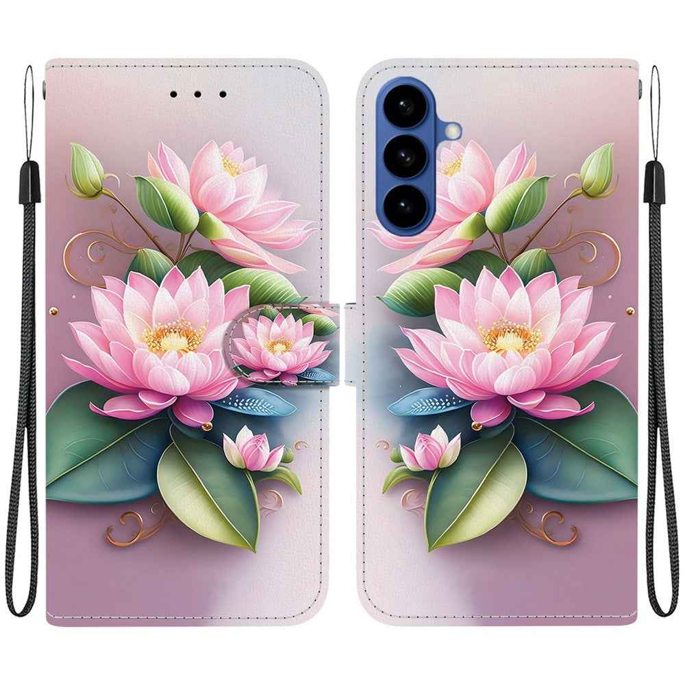 For Samsung Galaxy A57 5G Case Pattern Printing Leather Flip Wallet Phone Cover with Lanyard - Lotus