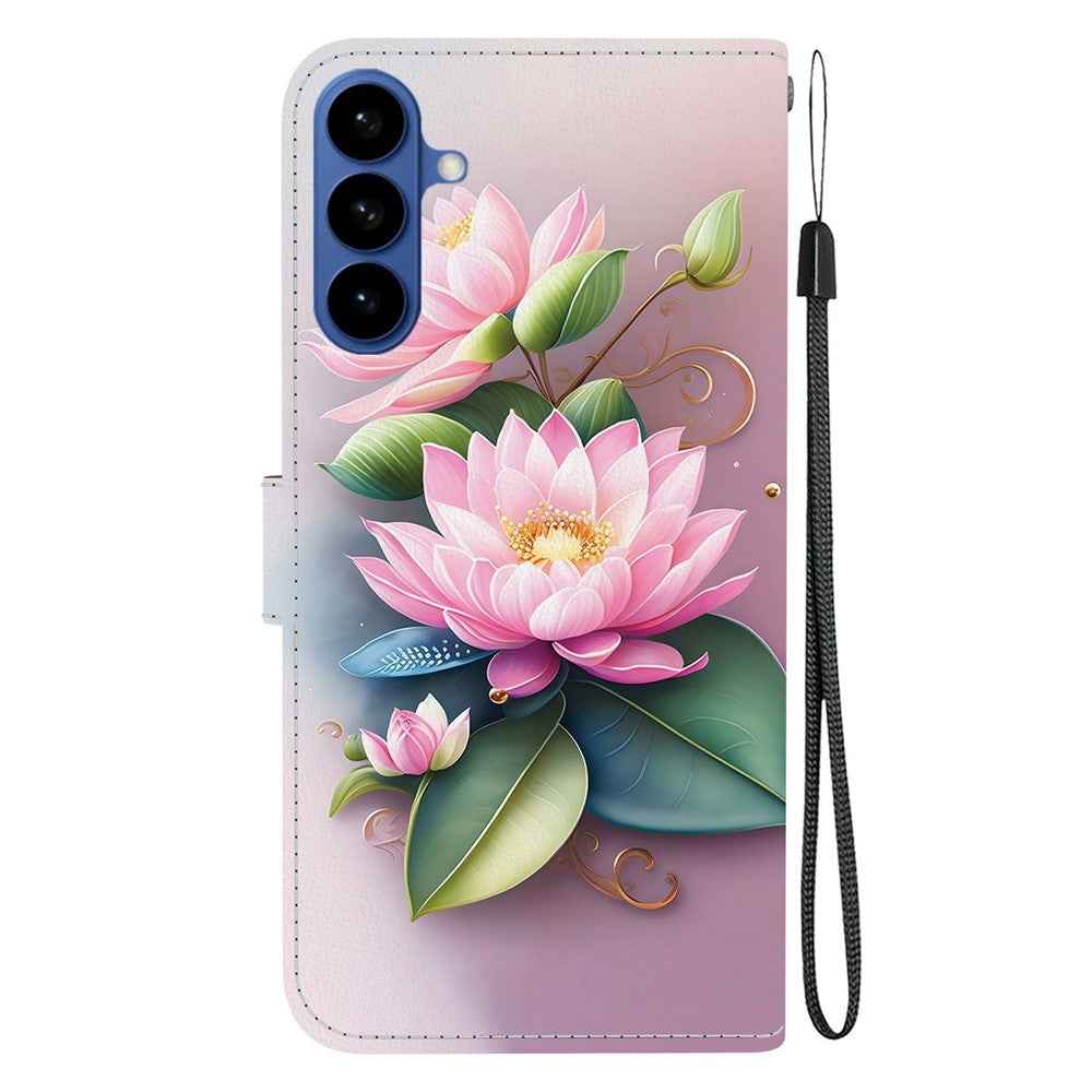 For Samsung Galaxy A57 5G Case Pattern Printing Leather Flip Wallet Phone Cover with Lanyard - Lotus
