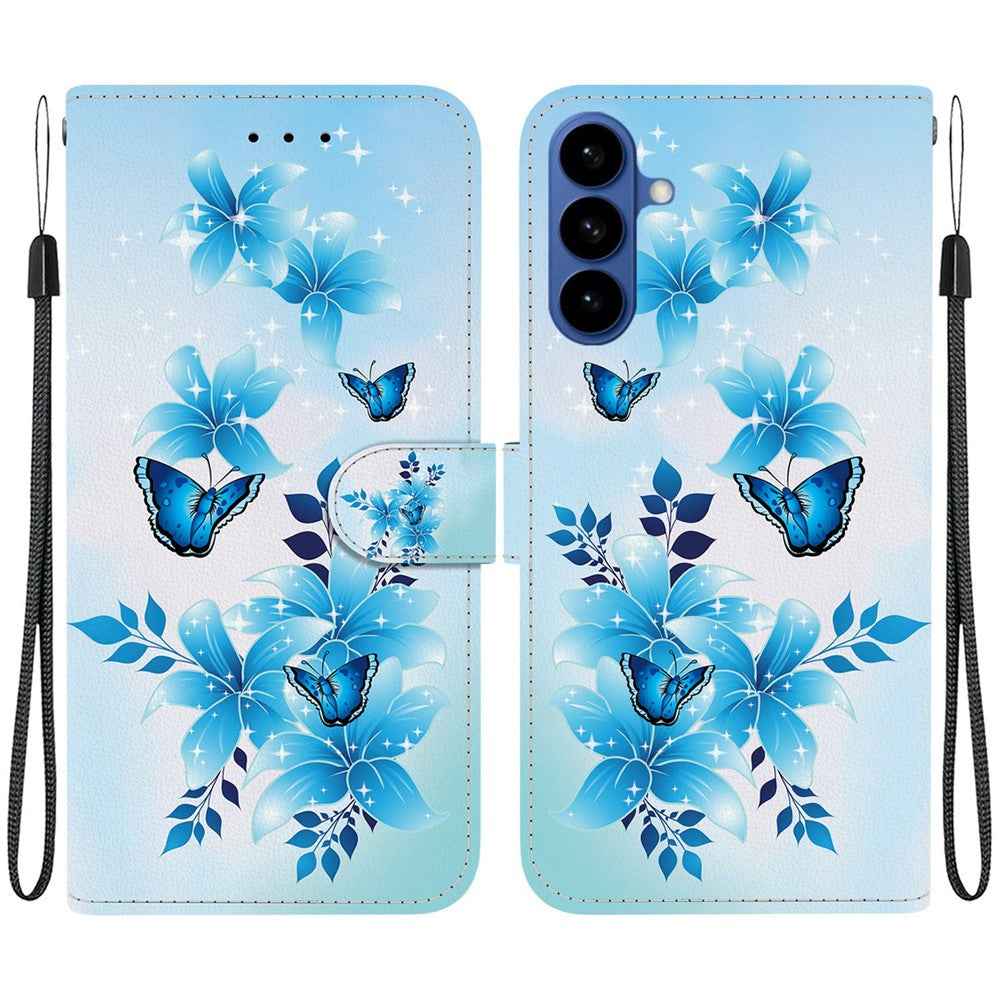 For Samsung Galaxy A57 5G Case Pattern Printing Leather Flip Wallet Phone Cover with Lanyard - Blue Butterfly