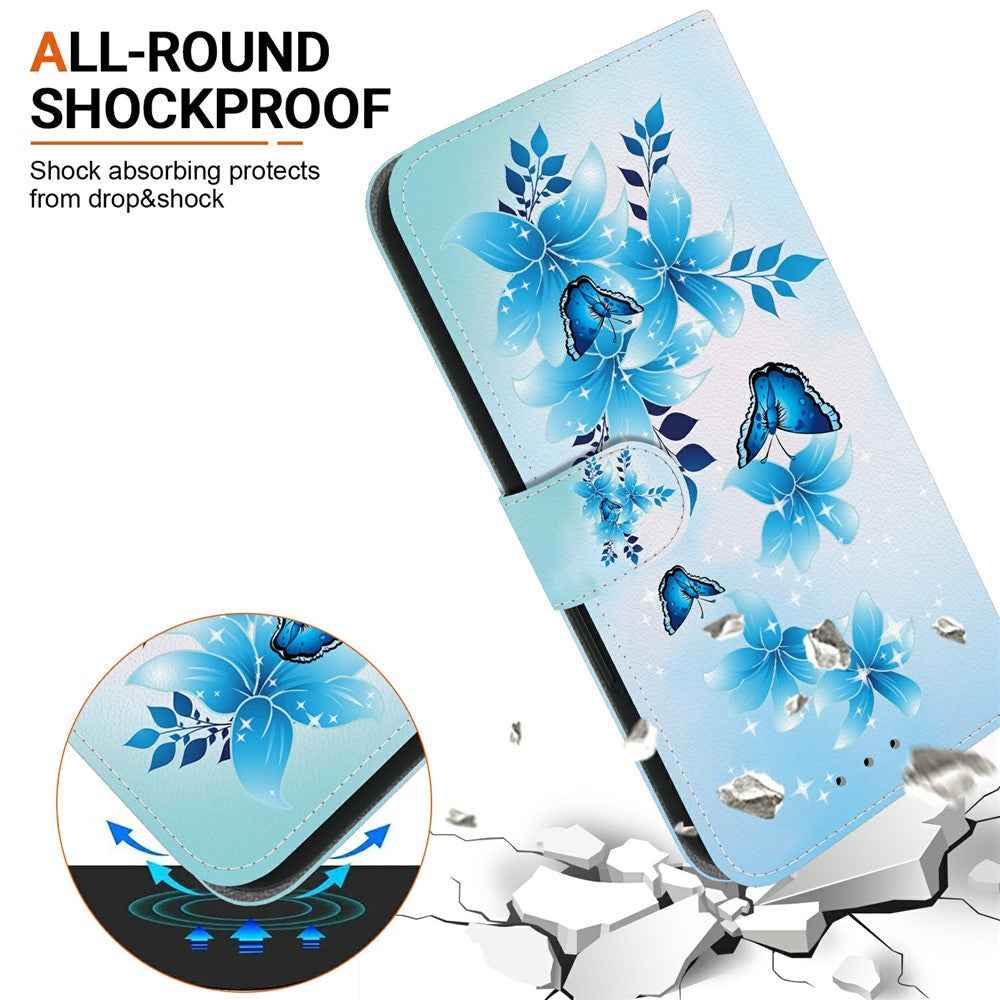 For Samsung Galaxy A57 5G Case Pattern Printing Leather Flip Wallet Phone Cover with Lanyard - Blue Butterfly