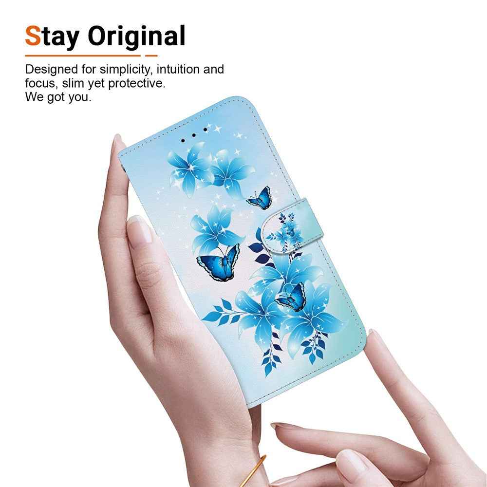 For Samsung Galaxy A57 5G Case Pattern Printing Leather Flip Wallet Phone Cover with Lanyard - Blue Butterfly