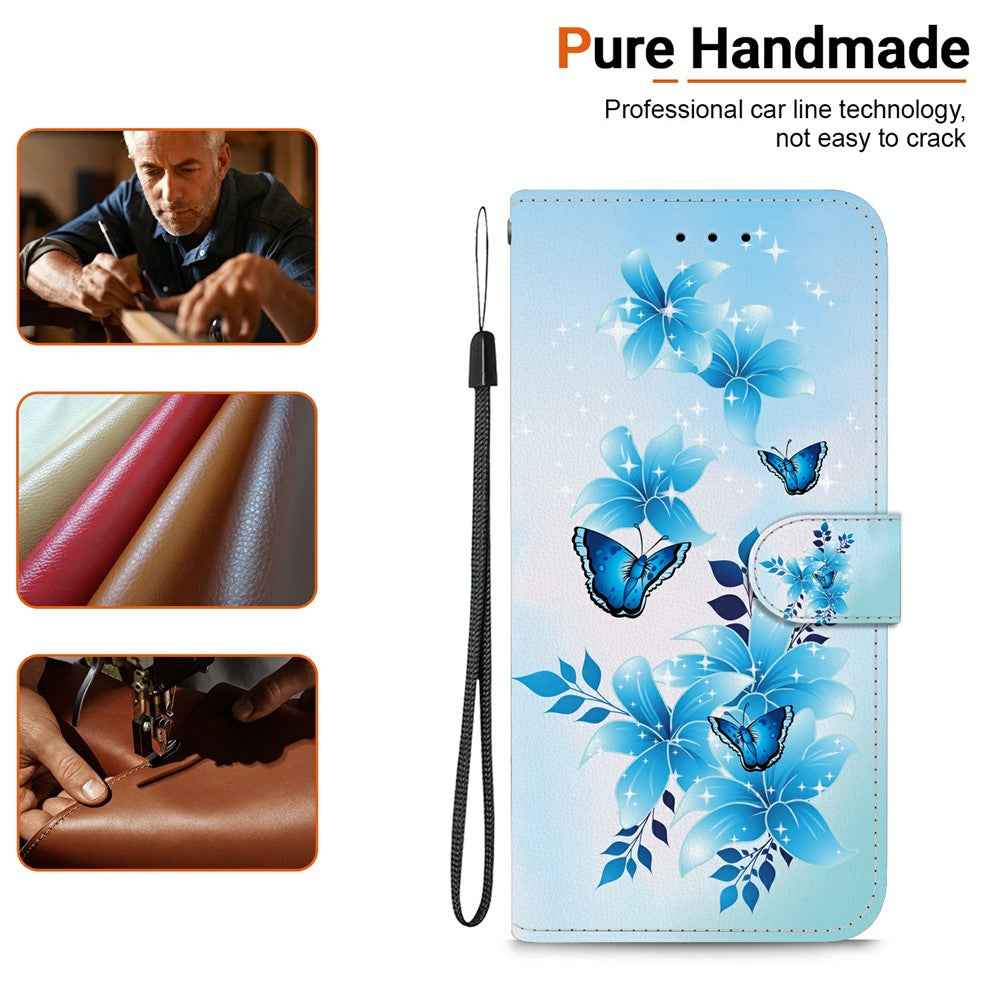 For Samsung Galaxy A57 5G Case Pattern Printing Leather Flip Wallet Phone Cover with Lanyard - Blue Butterfly