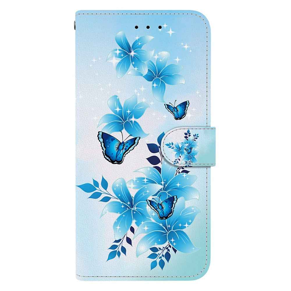 For Samsung Galaxy A57 5G Case Pattern Printing Leather Flip Wallet Phone Cover with Lanyard - Blue Butterfly